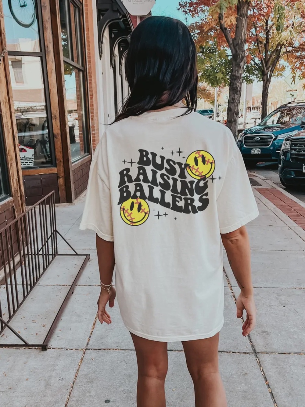 Comfort Colors Cream Short Sleeve Tee with Black Text & Yellow Smiley Graphics